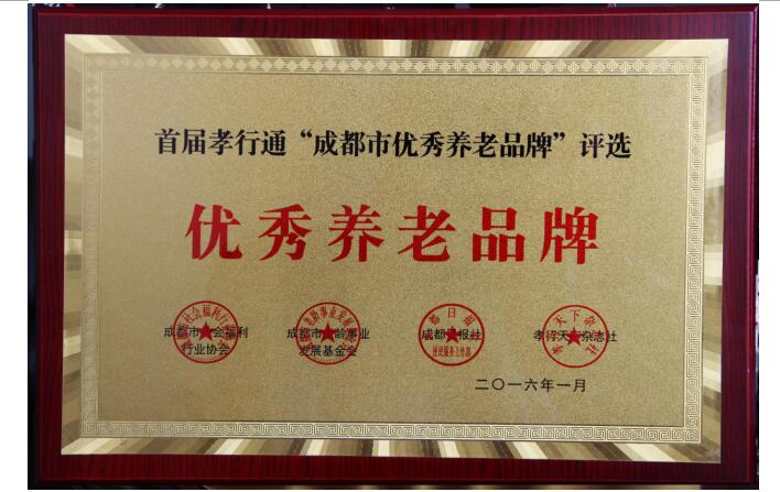 寿而康优秀养老品牌证书